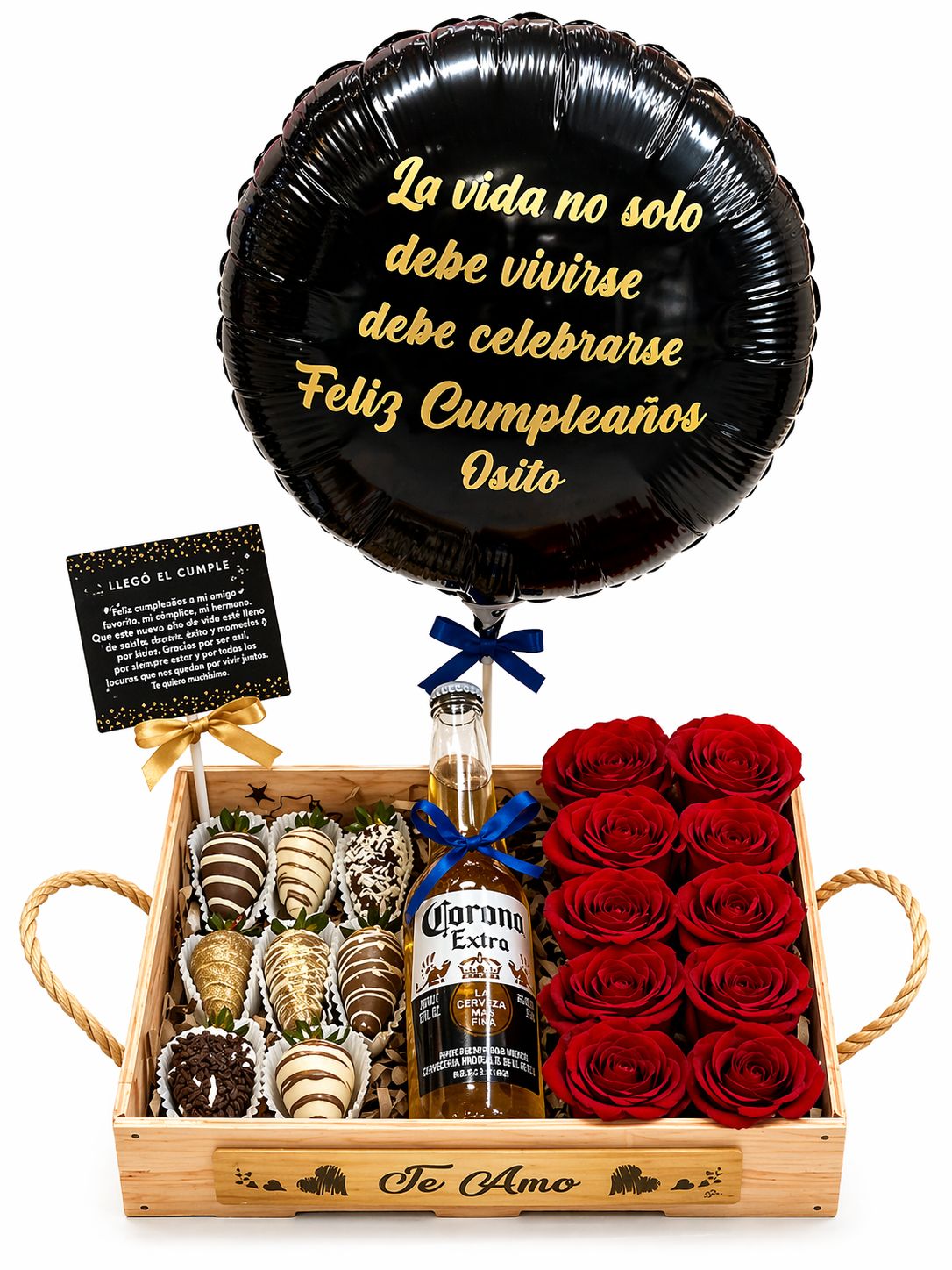 Caja Cumpleaños Fresas y Rosas