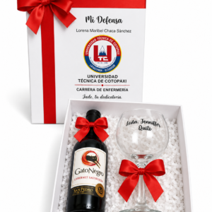Caja de defensa de tesis vino y copa