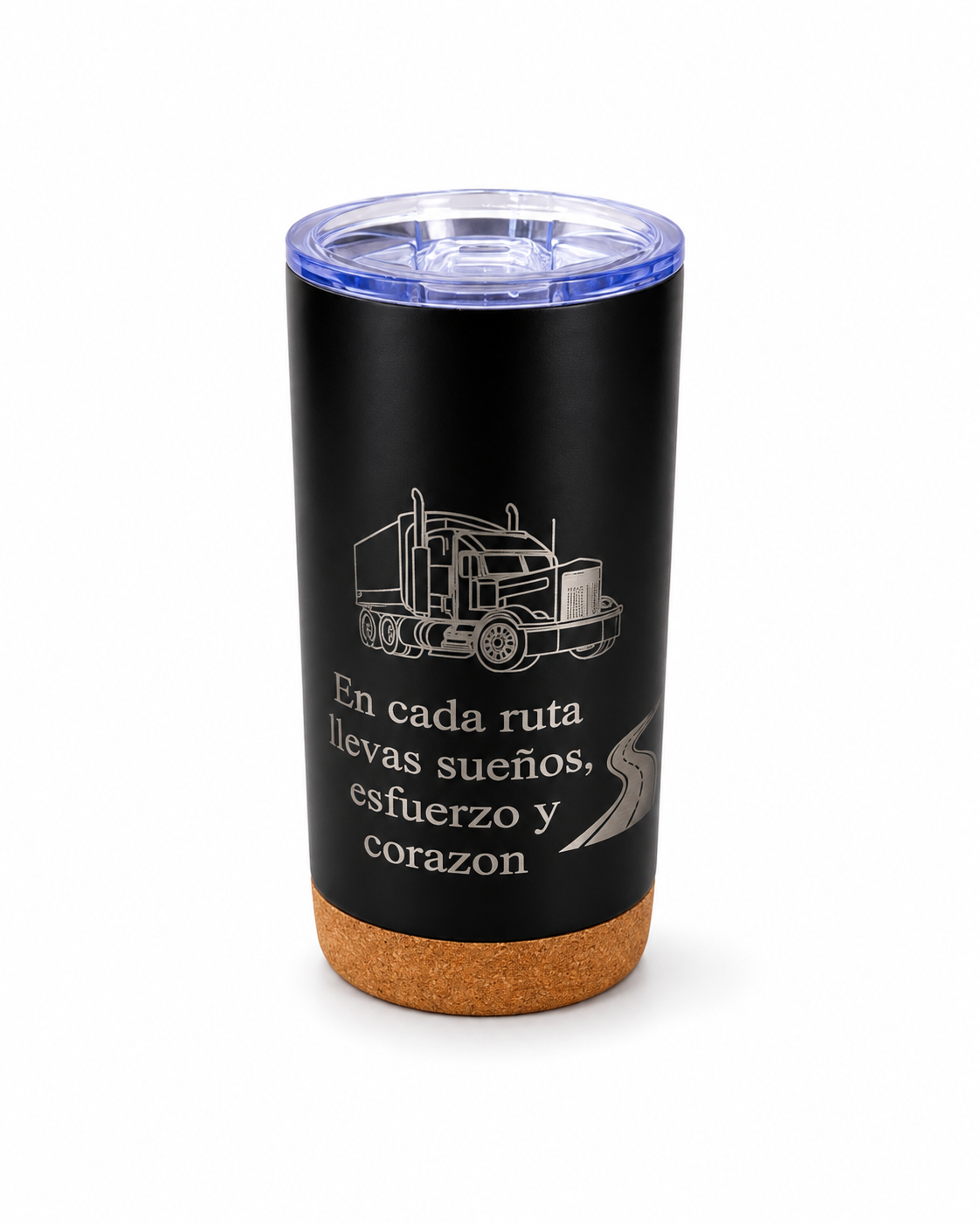 Vaso termico negro con base de corcho